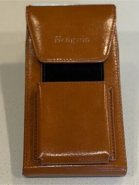 Hengwin Brown Leather Look Phone Case with Front Pocket Clip-On Caribiner